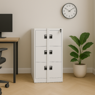 Three-Drawer Metal Filing Cabinet with Locking Bar