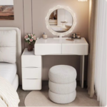 home fabric vanity stool, upholstered vanity seating, fabric dressing table stool, padded makeup vanity stool, cushioned bedroom ottoman, velvet fabric vanity chair, compact vanity bench, modern upholstered footstool, fabric accent vanity seat, small bedroom vanity stool, luxury fabric makeup stool, round fabric vanity stool, upholstered vanity footrest, bouclé fabric vanity seat, comfortable dressing seat, elegant fabric stool with legs, bedroom accent ottoman, tufted fabric vanity stool, chic makeup chair stool, stylish fabric vanity bench
