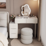 home fabric vanity stool, upholstered vanity seating, fabric dressing table stool, padded makeup vanity stool, cushioned bedroom ottoman, velvet fabric vanity chair, compact vanity bench, modern upholstered footstool, fabric accent vanity seat, small bedroom vanity stool, luxury fabric makeup stool, round fabric vanity stool, upholstered vanity footrest, bouclé fabric vanity seat, comfortable dressing seat, elegant fabric stool with legs, bedroom accent ottoman, tufted fabric vanity stool, chic makeup chair stool, stylish fabric vanity bench