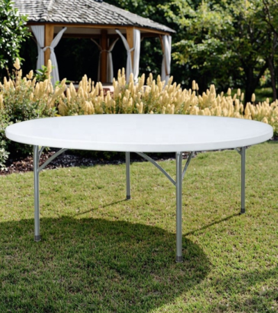 white round folding plastic table, heavy duty plastic folding table, commercial round event table, 4ft round folding table, 5ft round plastic table, 6ft round folding table, portable plastic round table, outdoor catering folding table, blow molded plastic table, foldable round dining table, banquet round plastic table, weatherproof outdoor table, foldable party table, lightweight plastic event table, white plastic catering table, heavy duty banquet table, folding tent table, easy storage round table, durable HDPE plastic table, multi purpose folding table
