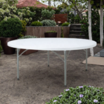 white round folding plastic table, heavy duty plastic folding table, commercial round event table, 4ft round folding table, 5ft round plastic table, 6ft round folding table, portable plastic round table, outdoor catering folding table, blow molded plastic table, foldable round dining table, banquet round plastic table, weatherproof outdoor table, foldable party table, lightweight plastic event table, white plastic catering table, heavy duty banquet table, folding tent table, easy storage round table, durable HDPE plastic table, multi purpose folding table
