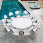 white round folding plastic table, heavy duty plastic folding table, commercial round event table, 4ft round folding table, 5ft round plastic table, 6ft round folding table, portable plastic round table, outdoor catering folding table, blow molded plastic table, foldable round dining table, banquet round plastic table, weatherproof outdoor table, foldable party table, lightweight plastic event table, white plastic catering table, heavy duty banquet table, folding tent table, easy storage round table, durable HDPE plastic table, multi purpose folding table