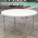 white round folding plastic table, heavy duty plastic folding table, commercial round event table, 4ft round folding table, 5ft round plastic table, 6ft round folding table, portable plastic round table, outdoor catering folding table, blow molded plastic table, foldable round dining table, banquet round plastic table, weatherproof outdoor table, foldable party table, lightweight plastic event table, white plastic catering table, heavy duty banquet table, folding tent table, easy storage round table, durable HDPE plastic table, multi purpose folding table